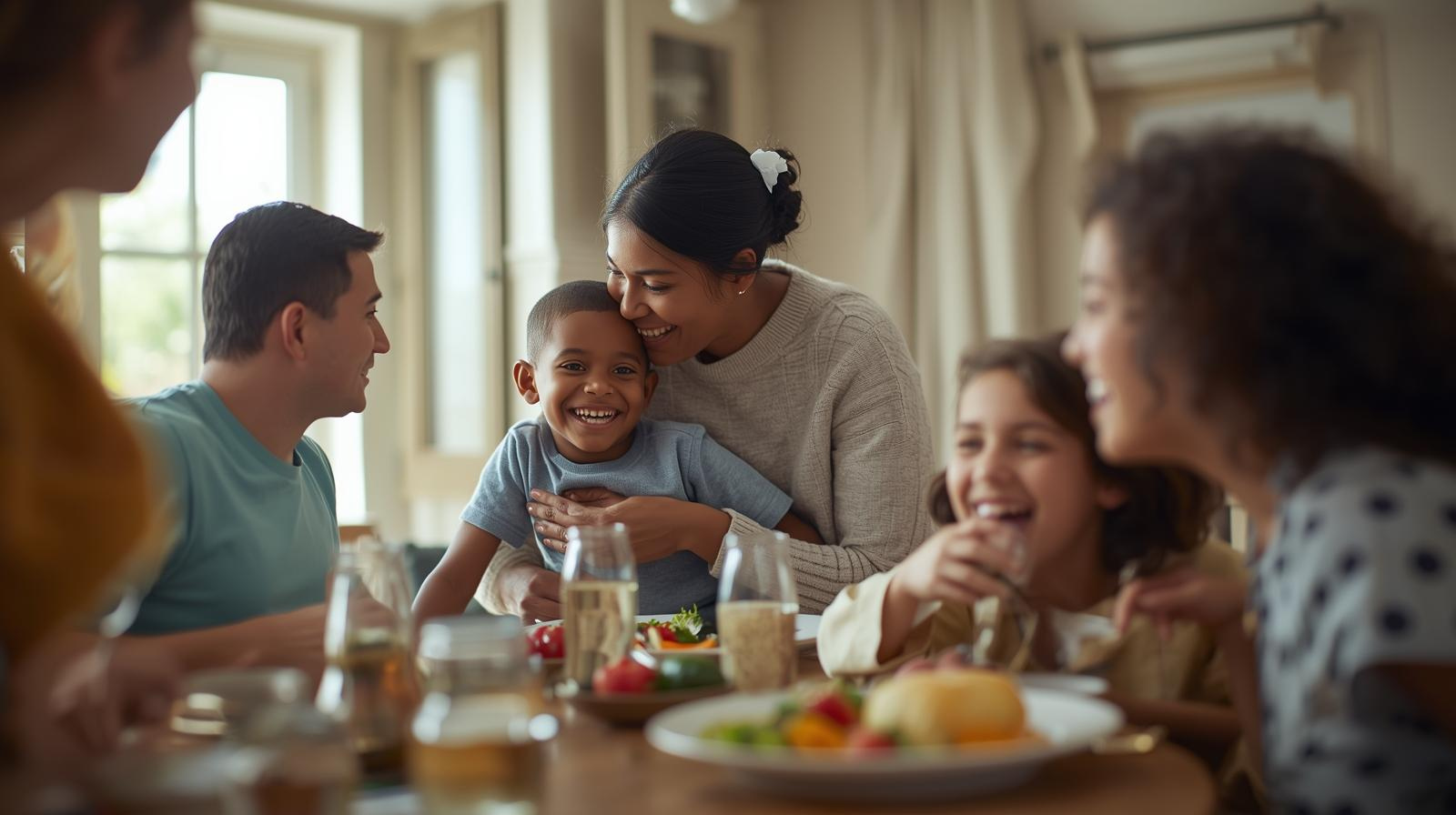 Professional support worker assisting a family at home